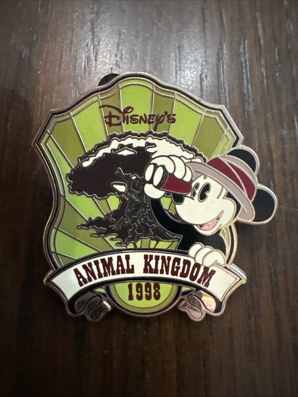 Disney's Animal Kingdom 1998 Retro Logo Mickey Exploring Collector's Pin